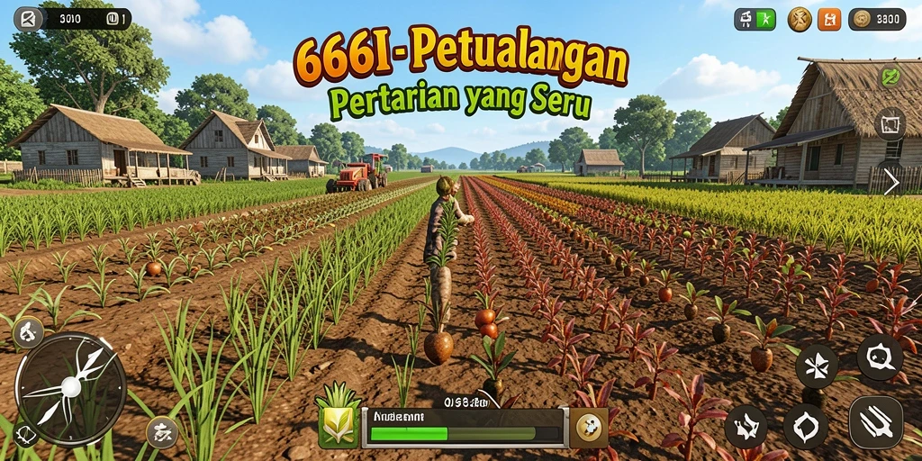 Screenshot 666I menunjukkan gameplay pertanian yang penuh warna dan menarik.