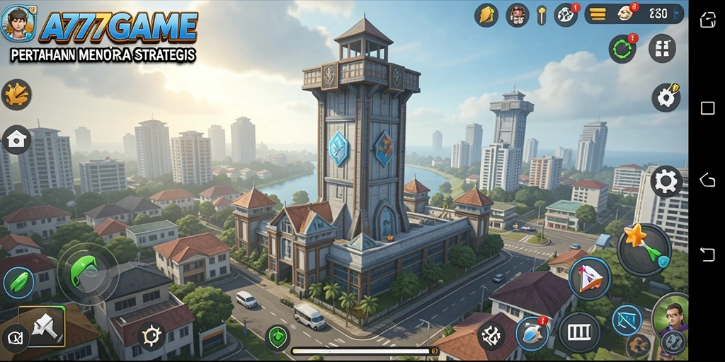 Menara pertahanan berstrategi melawan gelombang musuh yang mengancam.