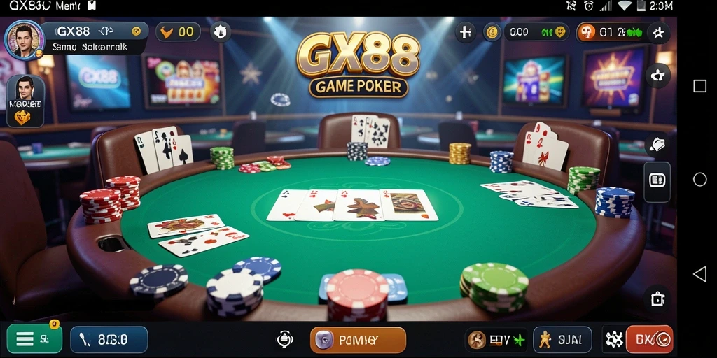 Tampilan gameplay GX88 dengan aksi poker yang seru.