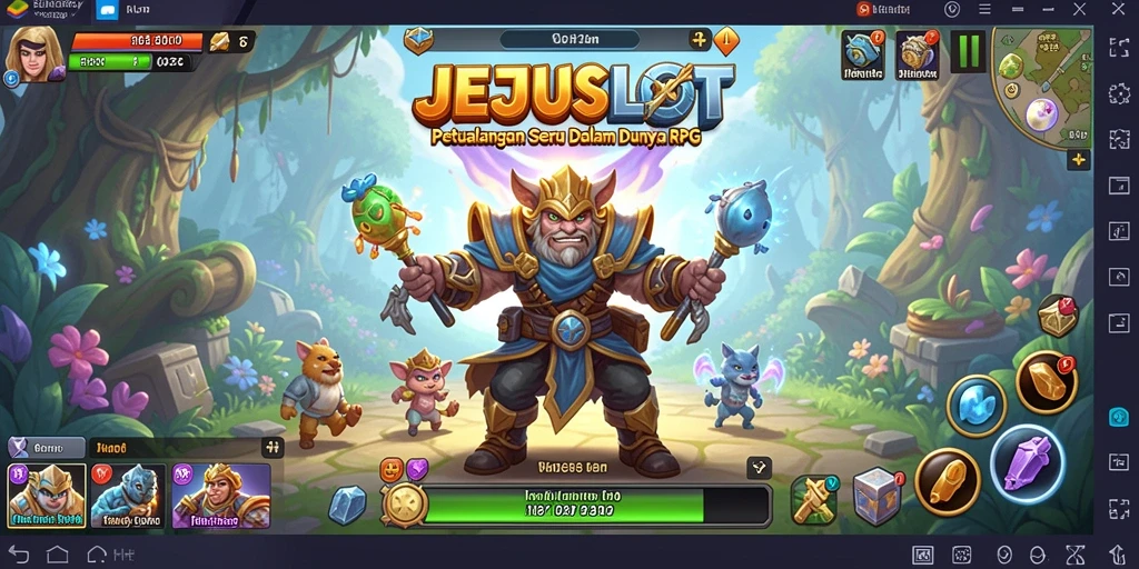 Tangkapan layar utama menunjukkan pertarungan seru dalam game RPG.