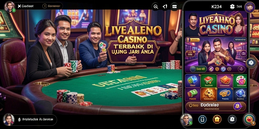 Screenshot gameplay K234 menampilkan dealer langsung dan suasana kasino yang nyata.