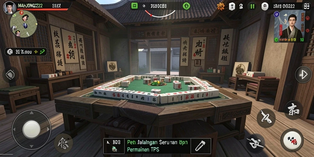 Tangkapan layar gameplay seru di MAHJONG222 yang menampilkan aksi TPS.