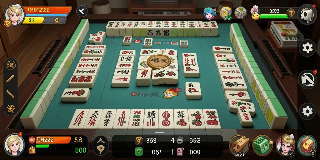 Screenshot gameplay utama OH222 yang menampilkan ubin Mahjong.