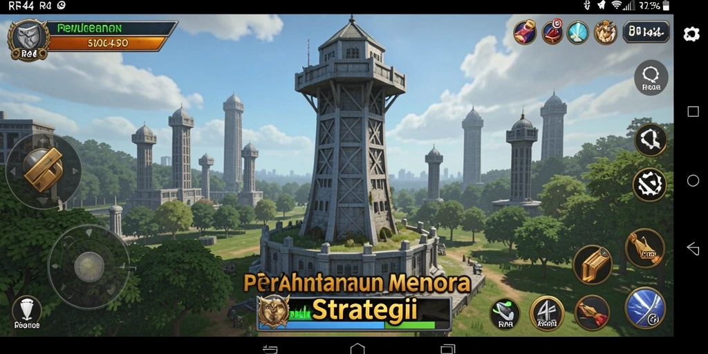 Tangkapan layar gameplay Tower Defense RR44 dengan menara dan musuh beraksi.