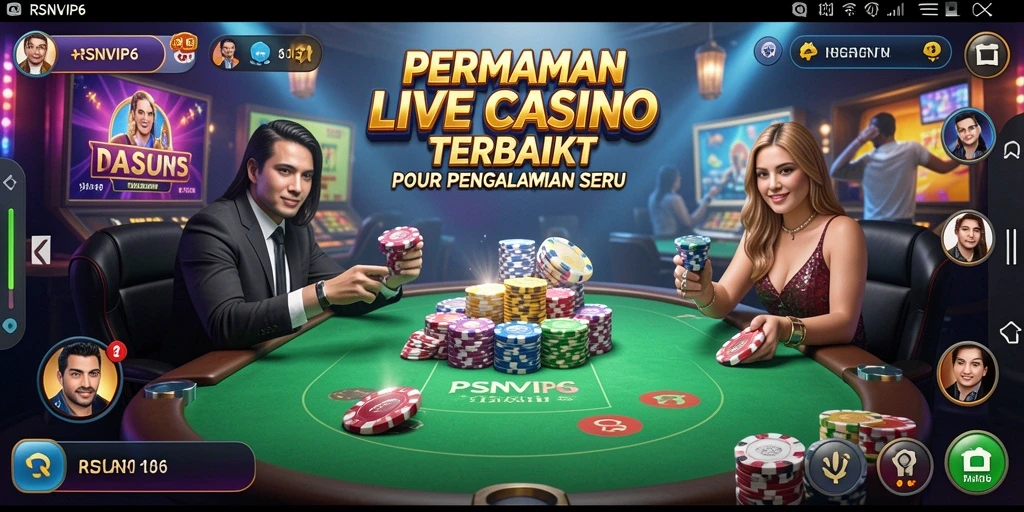 Screenshot gameplay RSNVIP6 menunjukkan dealer profesional dan atmosfer kasino yang nyata.